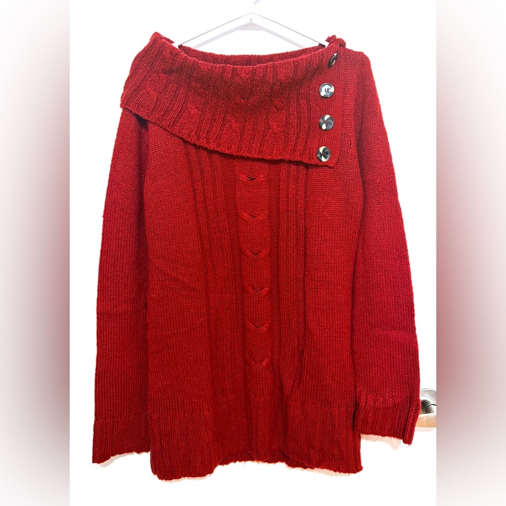 NWD Red Buttoned Cowl Neck Sweater